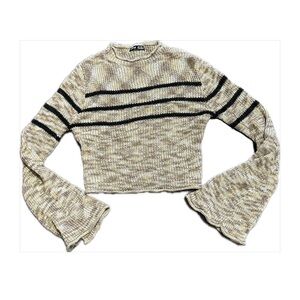 SHEIN Brown Striped Knit Sweater Flare Sleeve Fitted Top Size S